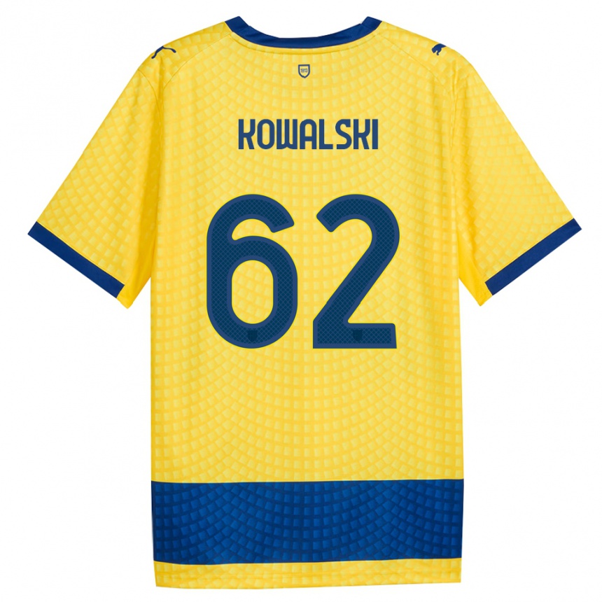 נשים כדורגל Mateusz Kowalski #62 צהוב כחול שחור הרחק ג'רזי 2026/27 נשים כדורגל Mateusz Kowalski #62 צהוב כחול שחור הרחק ג'רזי 2026/27