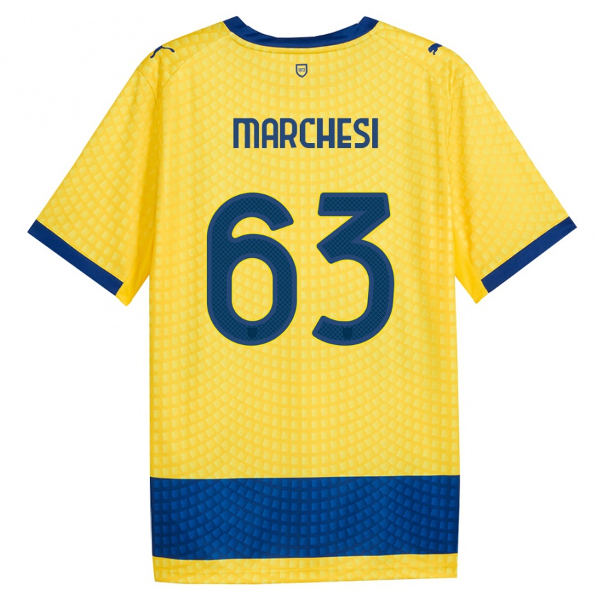 נשים כדורגל Lorenzo Marchesi #63 צהוב כחול שחור הרחק ג'רזי 2026/27 נשים כדורגל Lorenzo Marchesi #63 צהוב כחול שחור הרחק ג'רזי 2026/27