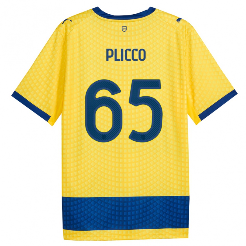 נשים כדורגל Elia Plicco #65 צהוב כחול שחור הרחק ג'רזי 2026/27 נשים כדורגל Elia Plicco #65 צהוב כחול שחור הרחק ג'רזי 2026/27