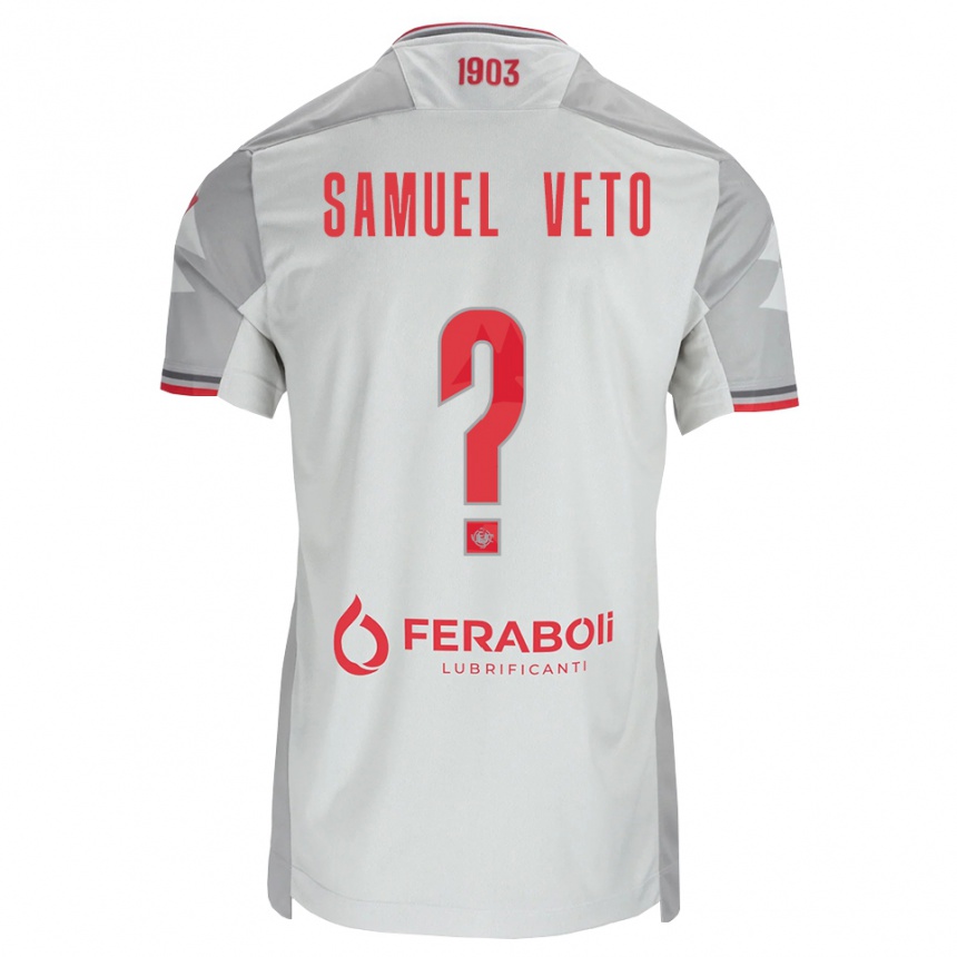 נשים כדורגל Djoloelie Samuel Veto #0 אפור לבן אדום הרחק ג'רזי 2026/27