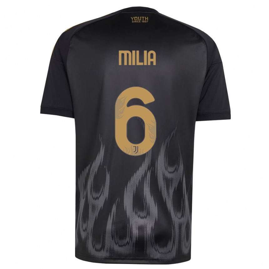 נשים כדורגל Nicolò Milia #6 שחור חום ג'רזי קיט שלישי 2026/27