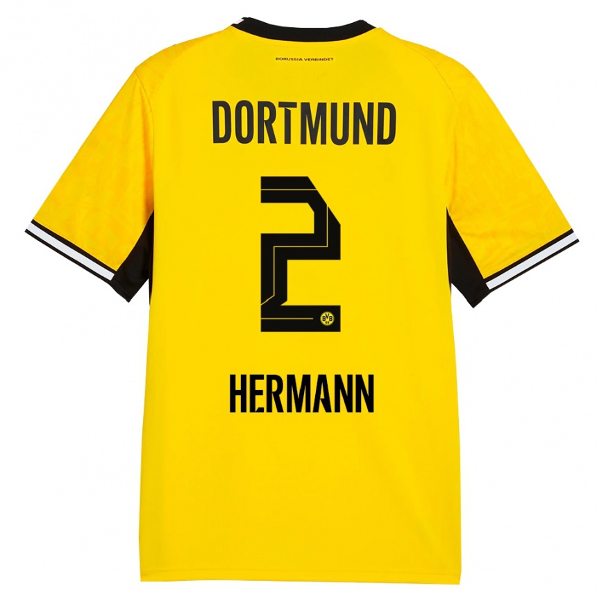 ילדים כדורגל Ben Hermann #2 צהוב שחור לבן ג'רזי ביתית 2026/27