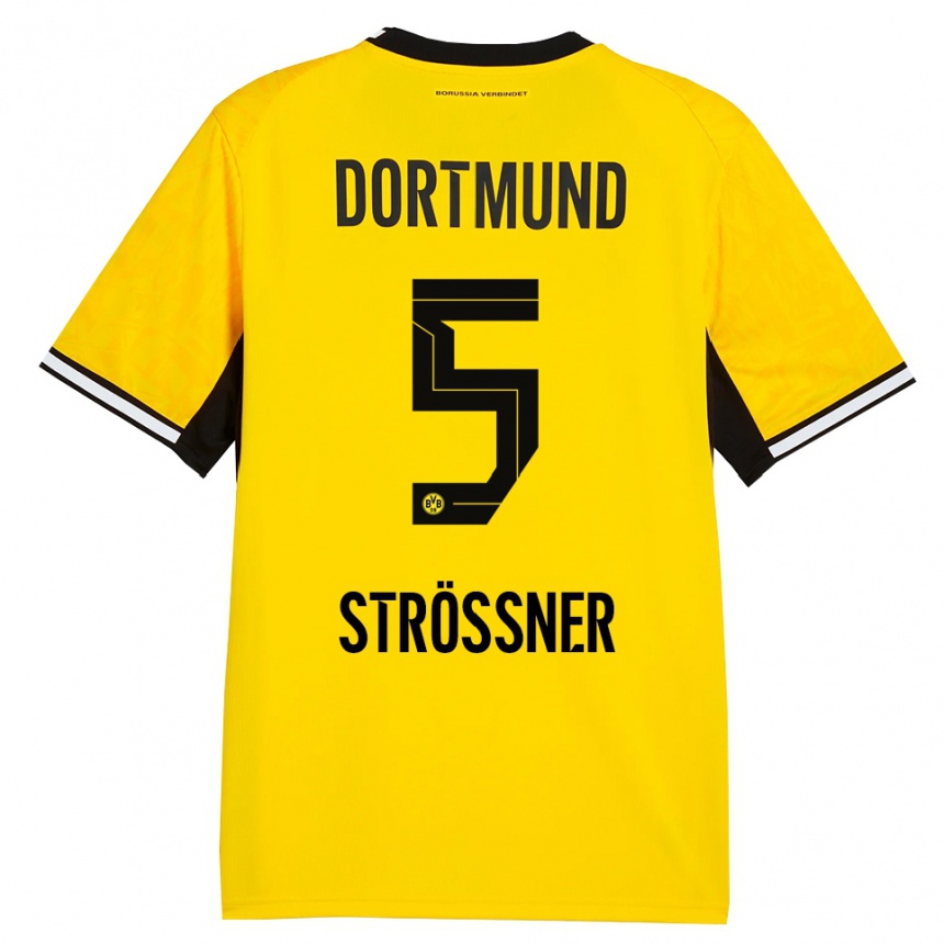 ילדים כדורגל Lenni Strößner #5 צהוב שחור לבן ג'רזי ביתית 2026/27