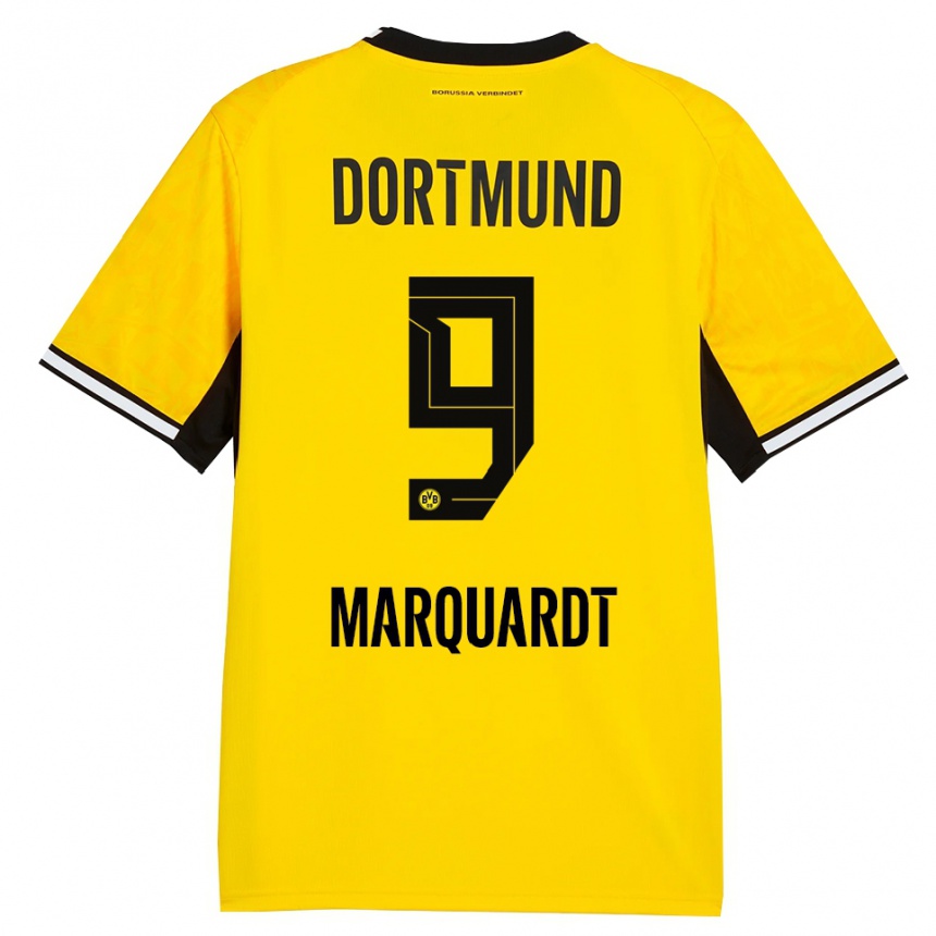 ילדים כדורגל Dana Marquardt #9 צהוב שחור לבן ג'רזי ביתית 2026/27