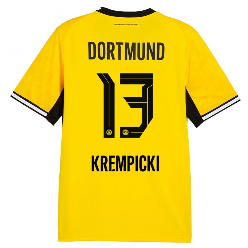 ילדים כדורגל Connor Krempicki #13 צהוב שחור לבן ג'רזי ביתית 2026/27