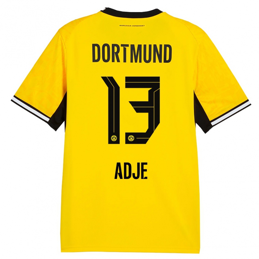 ילדים כדורגל Miguel Adje #13 צהוב שחור לבן ג'רזי ביתית 2026/27