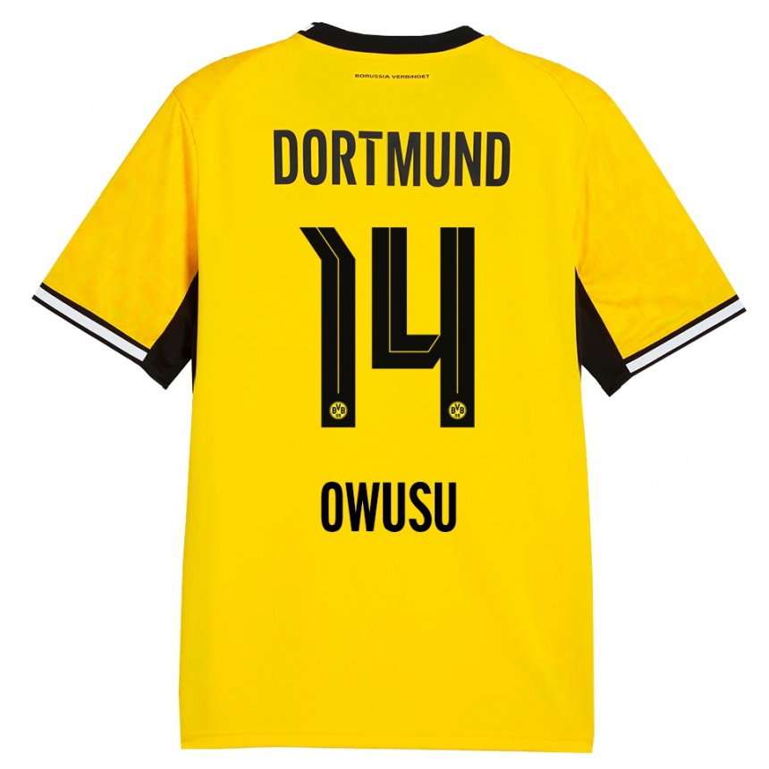ילדים כדורגל Nathanael Owusu #14 צהוב שחור לבן ג'רזי ביתית 2026/27