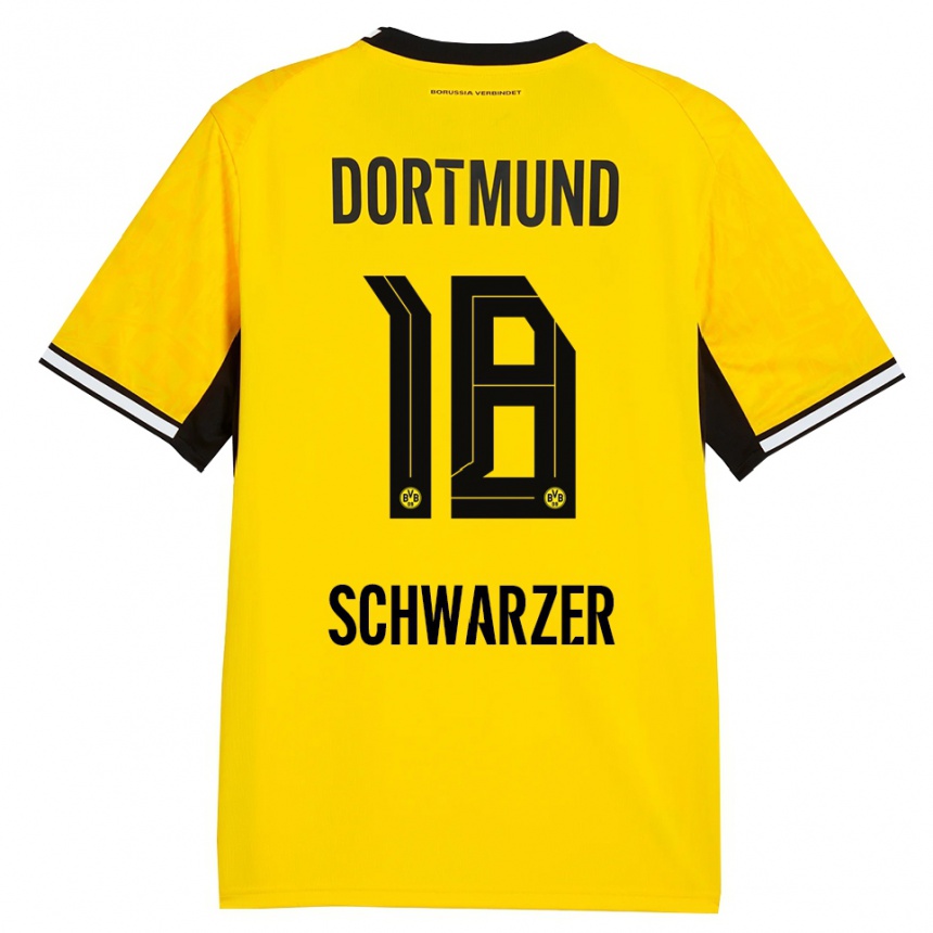 ילדים כדורגל Jonas Schwarzer #18 צהוב שחור לבן ג'רזי ביתית 2026/27