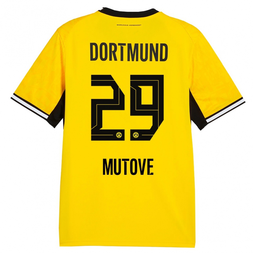 ילדים כדורגל Kevin Mutove #29 צהוב שחור לבן ג'רזי ביתית 2026/27