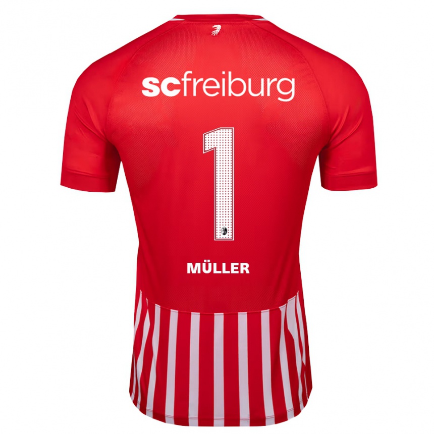 ילדים כדורגל Phillip Müller #1 אדום לבן שחור ג'רזי ביתית 2026/27