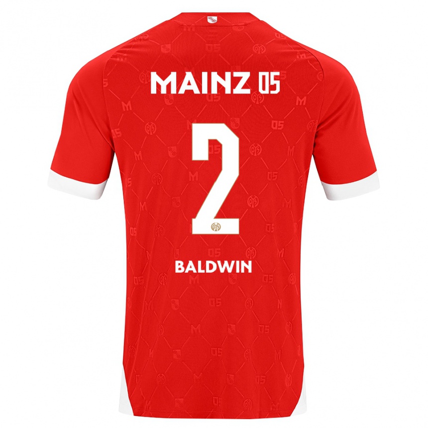 ילדים כדורגל Justin Baldwin #2 אדום לבן ג'רזי ביתית 2026/27