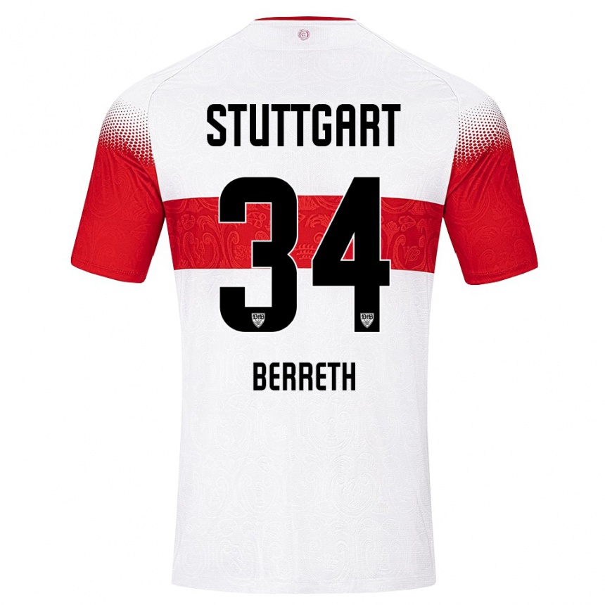 ילדים כדורגל Luca Berreth #34 לבן אדום צהוב ג'רזי ביתית 2026/27