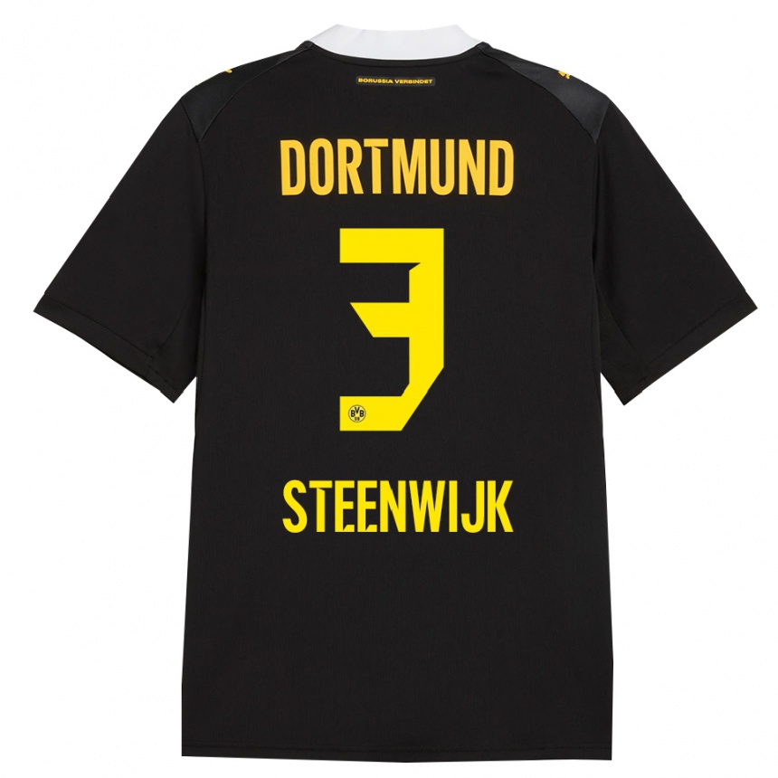 ילדים כדורגל Jenske Steenwijk #3 שחור אדום צהוב הרחק ג'רזי 2026/27