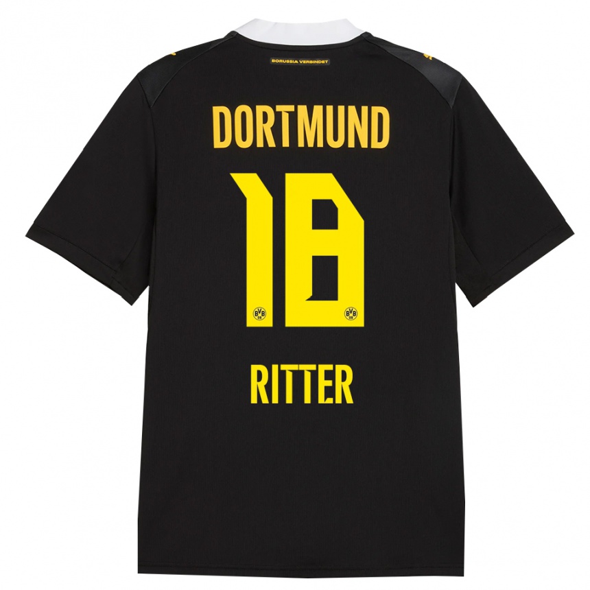 ילדים כדורגל Roméo Ritter #18 שחור אדום צהוב הרחק ג'רזי 2026/27