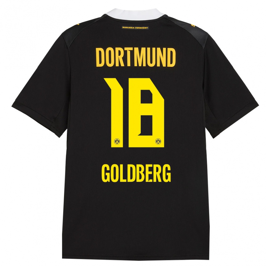 ילדים כדורגל Niclas Goldberg #18 שחור אדום צהוב הרחק ג'רזי 2026/27 ילדים כדורגל Niclas Goldberg #18 שחור אדום צהוב הרחק ג'רזי 2026/27