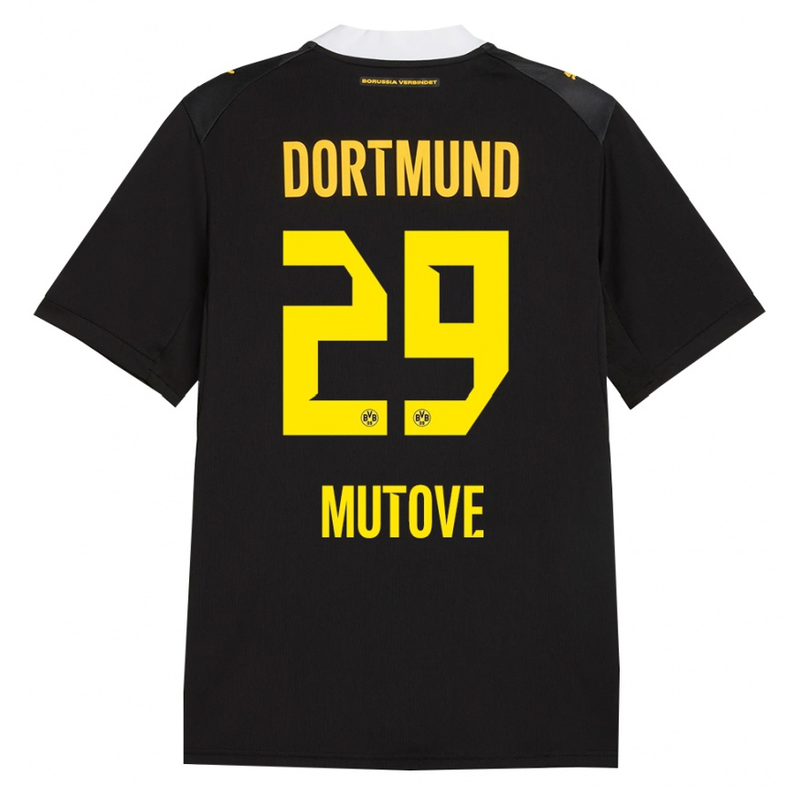 ילדים כדורגל Kevin Mutove #29 שחור אדום צהוב הרחק ג'רזי 2026/27