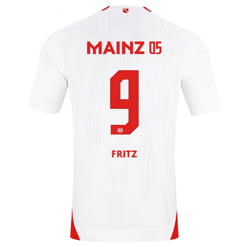 ילדים כדורגל April Fritz #9 לבן אדום צהוב הרחק ג'רזי 2026/27