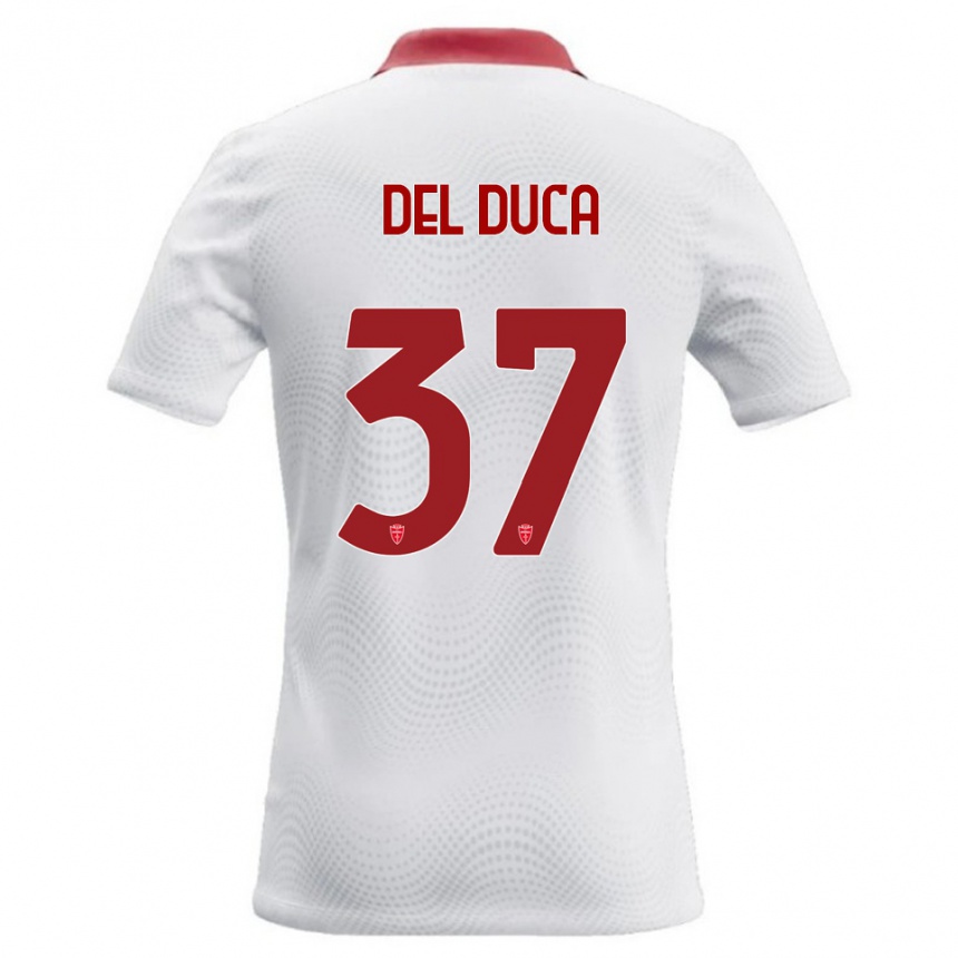 ילדים כדורגל Jacopo Del Duca #37 לבן אדום הרחק ג'רזי 2026/27