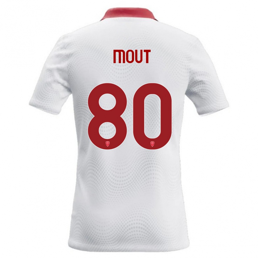 ילדים כדורגל Mathis Mout #80 לבן אדום הרחק ג'רזי 2026/27
