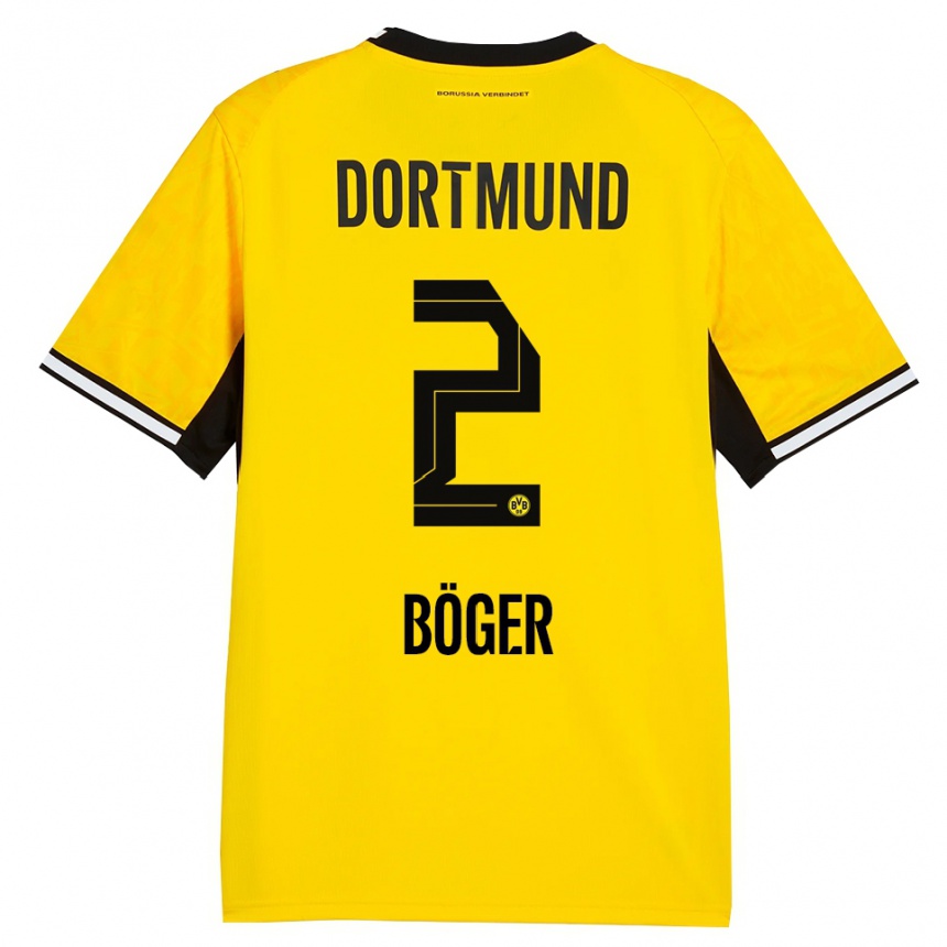 גברים כדורגל Mia Böger #2 צהוב שחור לבן ג'רזי ביתית 2026/27