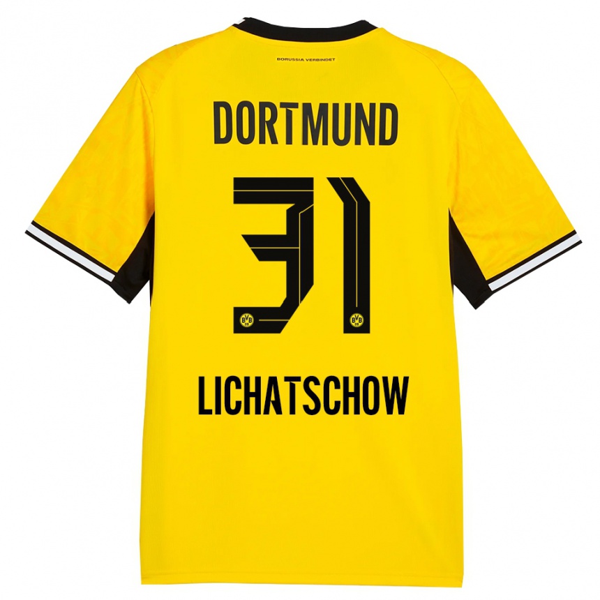 גברים כדורגל Deniese Lichatschow #31 צהוב שחור לבן ג'רזי ביתית 2026/27