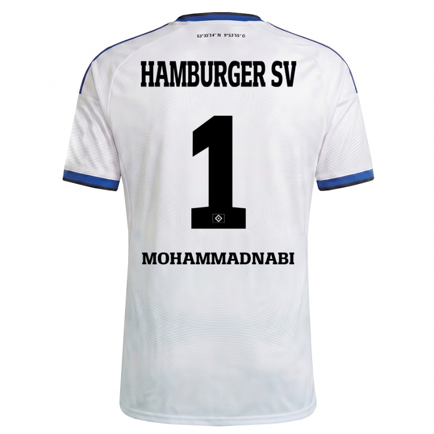 גברים כדורגל Benjamin Mohammadnabi #1 לבן שחור כחול ג'רזי ביתית 2026/27