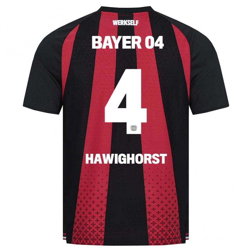 גברים כדורגל Ben Hawighorst #4 שחור לבן אדום ג'רזי ביתית 2026/27