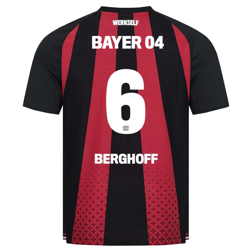 גברים כדורגל Jonah Berghoff #6 שחור לבן אדום ג'רזי ביתית 2026/27 גברים כדורגל Jonah Berghoff #6 שחור לבן אדום ג'רזי ביתית 2026/27
