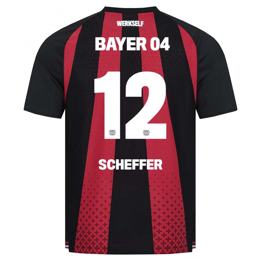 גברים כדורגל Dani Scheffer #12 שחור לבן אדום ג'רזי ביתית 2026/27