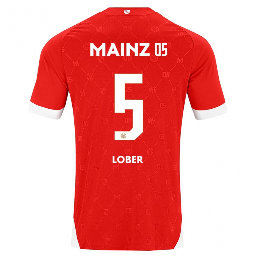 גברים כדורגל Jana Löber #5 אדום לבן ג'רזי ביתית 2026/27