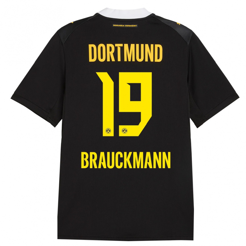 גברים כדורגל Mats Brauckmann #19 שחור אדום צהוב הרחק ג'רזי 2026/27