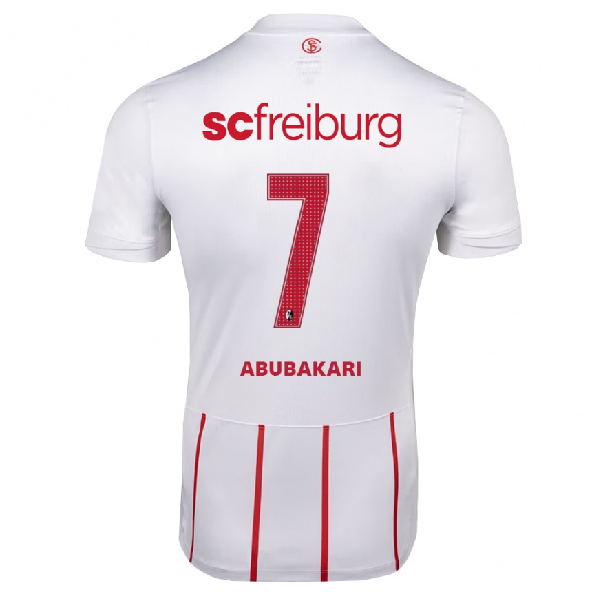 גברים כדורגל Stefanos Abubakari #7 לבן אדום צהוב הרחק ג'רזי 2026/27