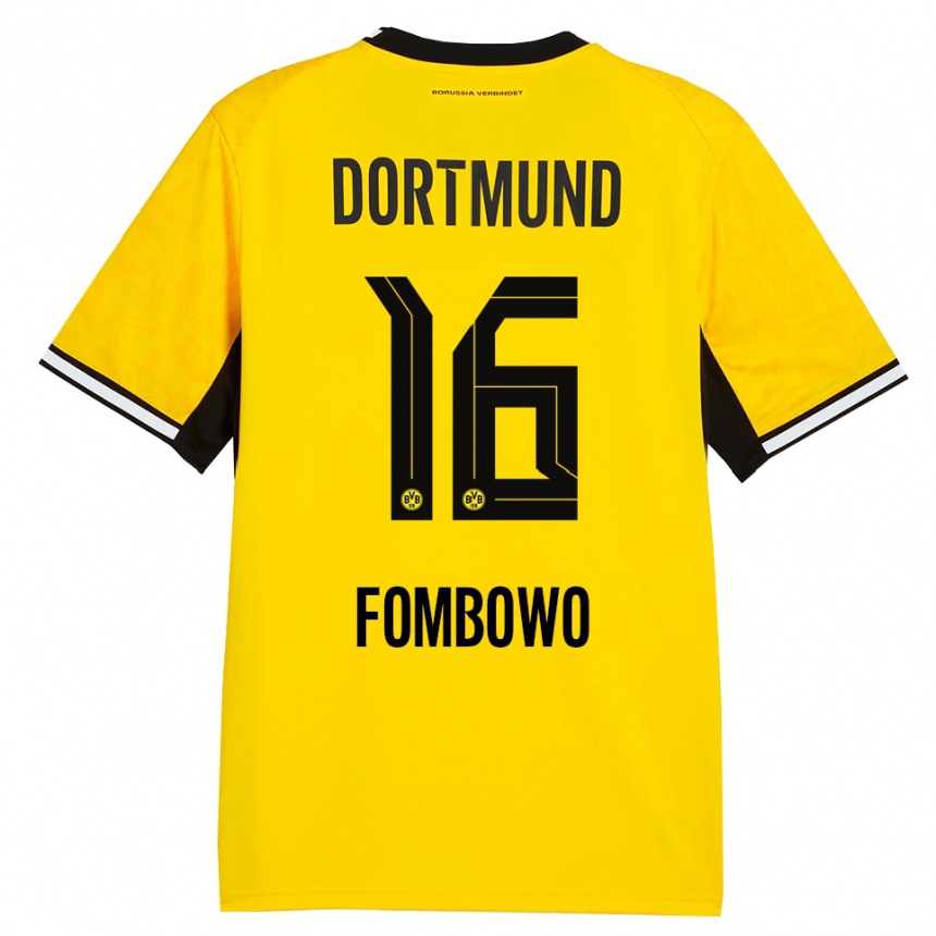 נשים כדורגל Christian Fombowo #16 צהוב שחור לבן ג'רזי ביתית 2026/27