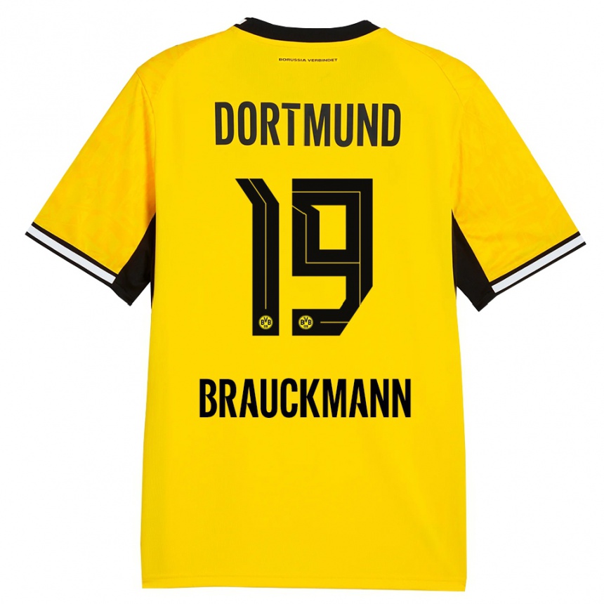 נשים כדורגל Mats Brauckmann #19 צהוב שחור לבן ג'רזי ביתית 2026/27