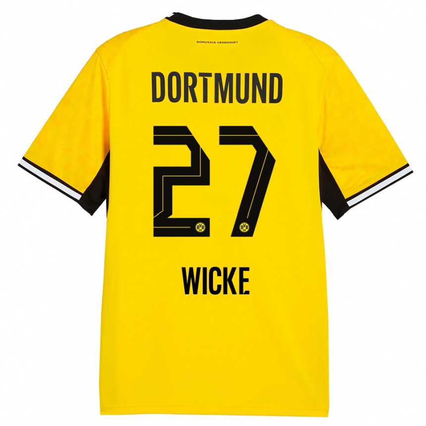 נשים כדורגל Nova Wicke #27 צהוב שחור לבן ג'רזי ביתית 2026/27