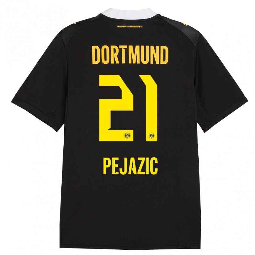נשים כדורגל Mario Pejazic #21 שחור אדום צהוב הרחק ג'רזי 2026/27