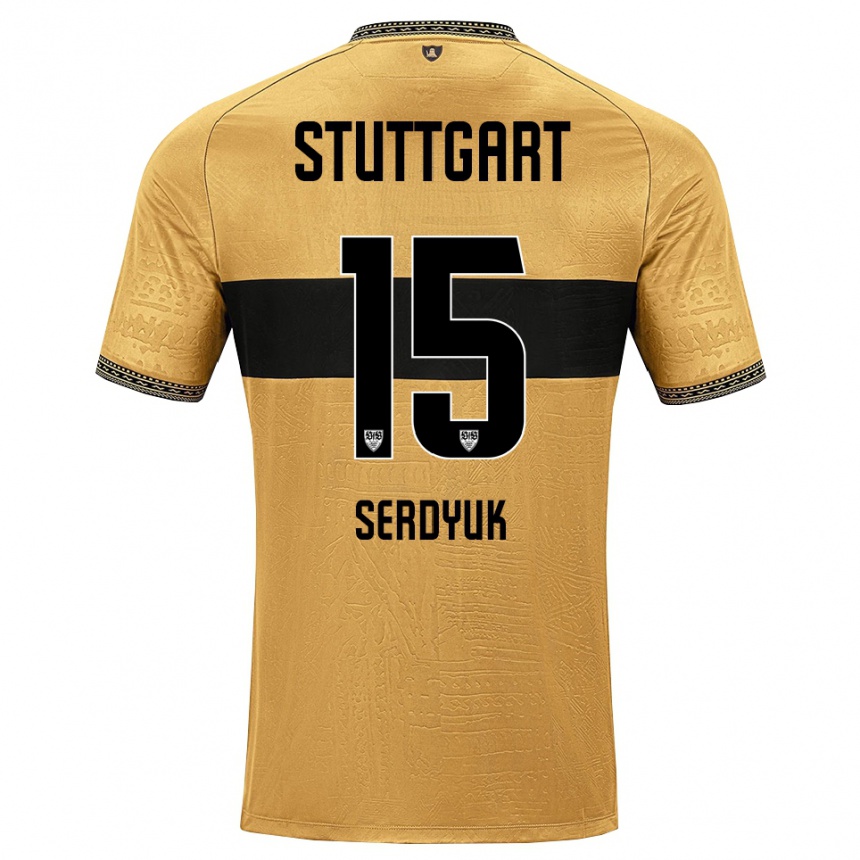 נשים כדורגל Kirill Serdyuk #15 לבן שחור חום הרחק ג'רזי 2026/27