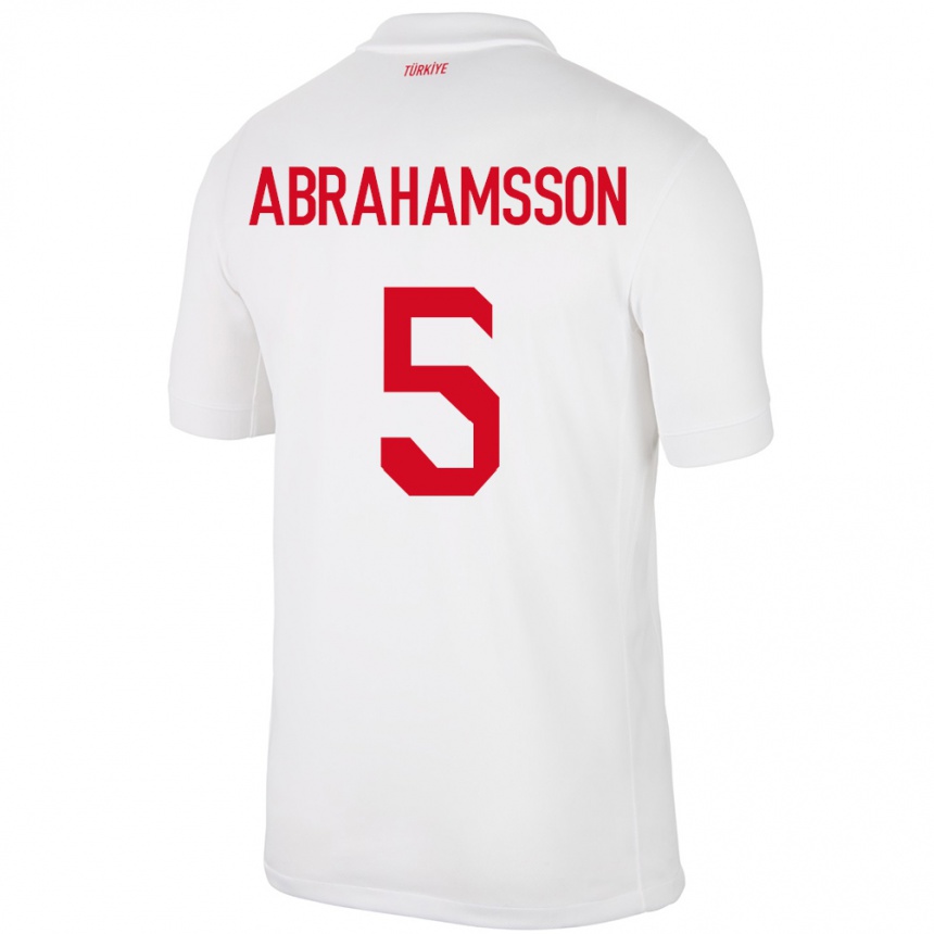 ילדים כדורגל טורקיה Sejde Aylin Abrahamsson #5 לבן ג'רזי ביתית 24-26