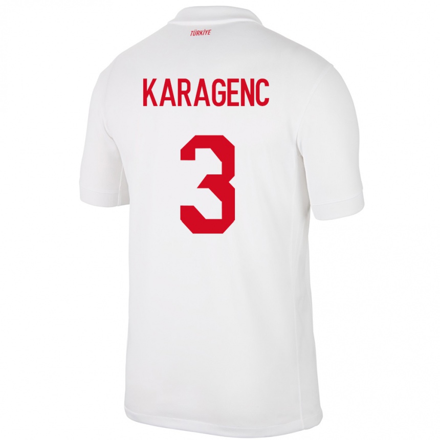 ילדים כדורגל טורקיה Didem Karagenç #3 לבן ג'רזי ביתית 24-26