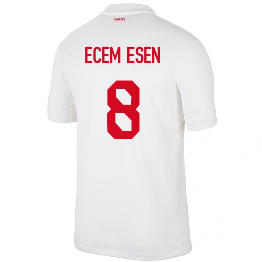 ילדים כדורגל טורקיה Emine Ecem Esen #8 לבן ג'רזי ביתית 24-26