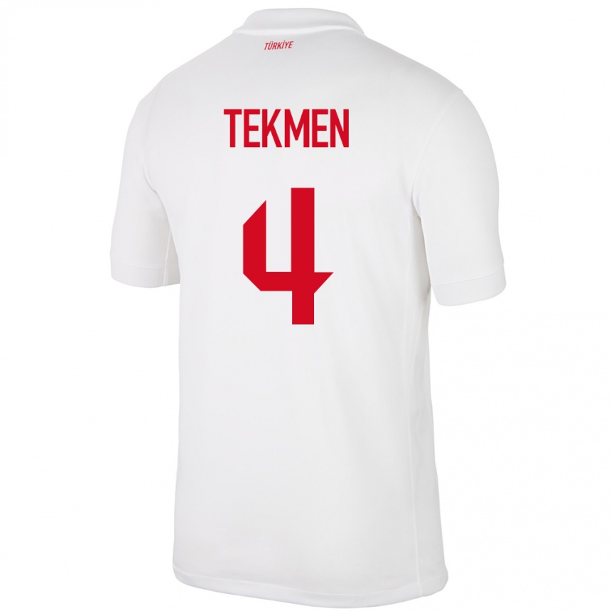 ילדים כדורגל טורקיה Ece Tekmen #4 לבן ג'רזי ביתית 24-26