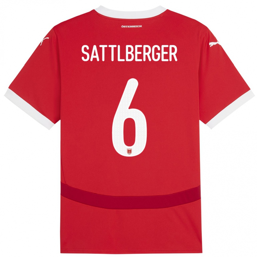 ילדים כדורגל אוסטריה Nikolas Sattlberger #6 אָדוֹם ג'רזי ביתית 24-26