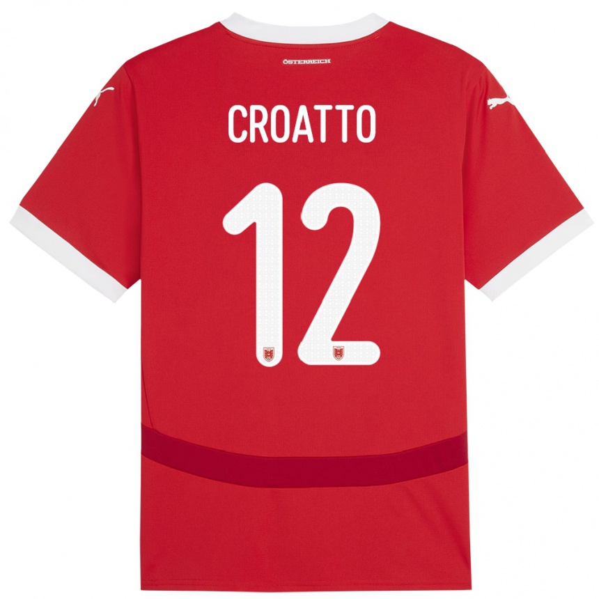 ילדים כדורגל אוסטריה Michela Croatto #12 אָדוֹם ג'רזי ביתית 24-26