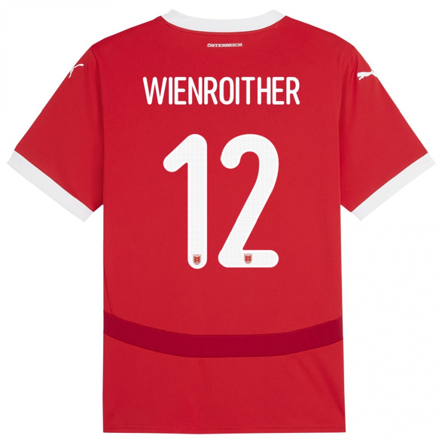 ילדים כדורגל אוסטריה Laura Wienroither #12 אָדוֹם ג'רזי ביתית 24-26