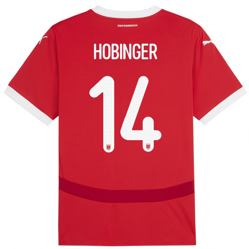 ילדים כדורגל אוסטריה Marie Höbinger #14 אָדוֹם ג'רזי ביתית 24-26