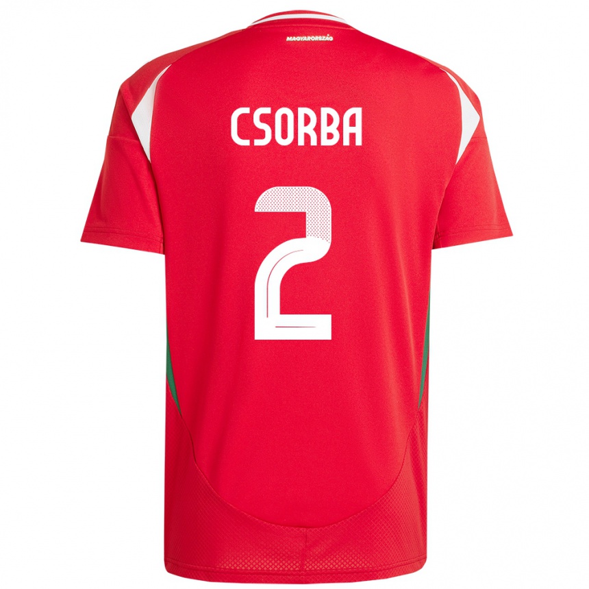 ילדים כדורגל הונגריה Dominik Csorba #2 אָדוֹם ג'רזי ביתית 24-26