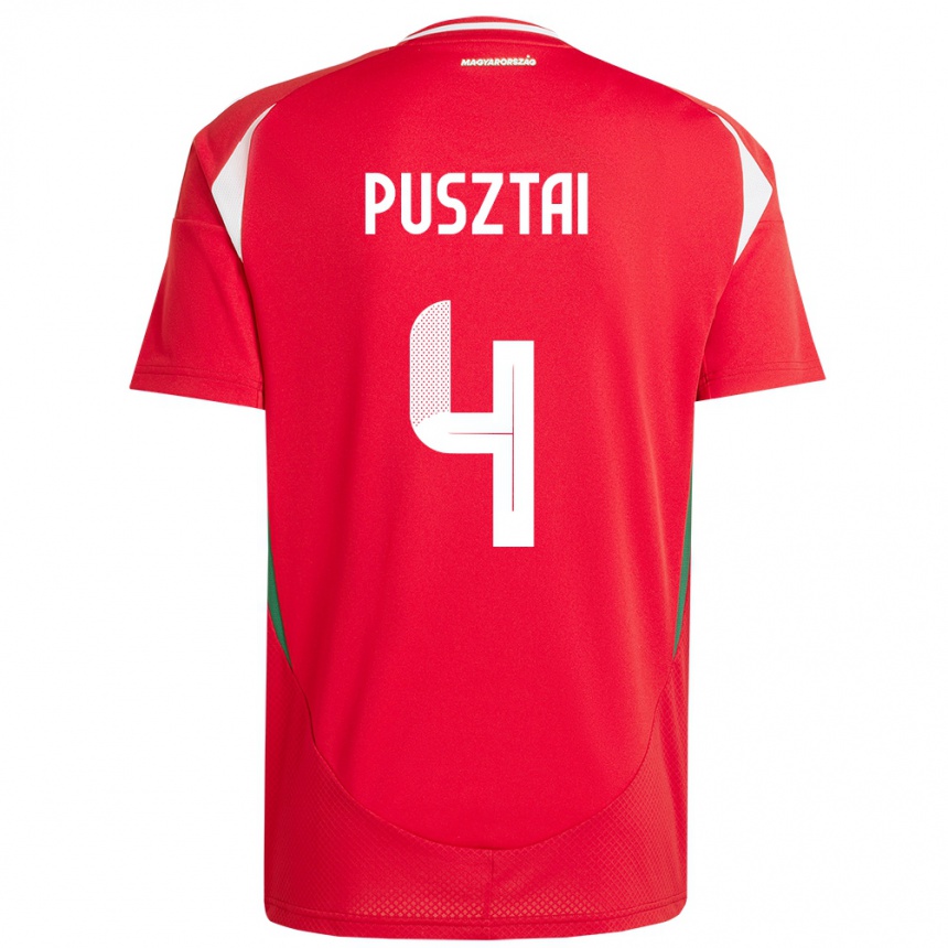 ילדים כדורגל הונגריה Sára Pusztai #4 אָדוֹם ג'רזי ביתית 24-26