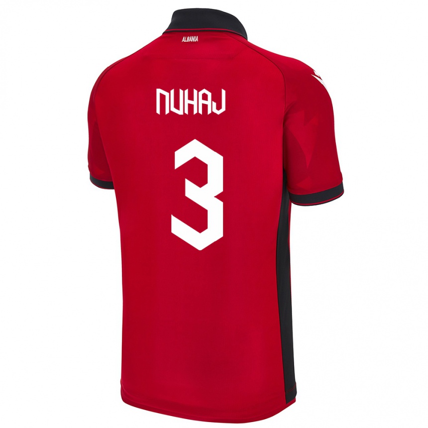 ילדים כדורגל אלבניה Fabjano Nuhaj #3 אָדוֹם ג'רזי ביתית 24-26