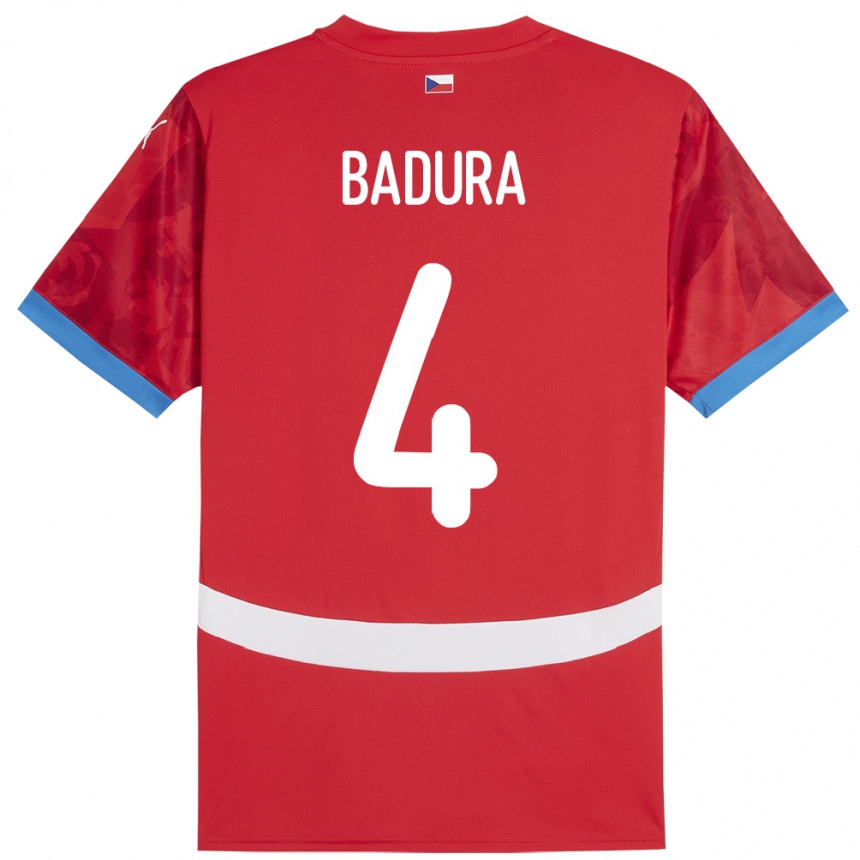 ילדים כדורגל צ'כיה Vitezslav Badura #4 אָדוֹם ג'רזי ביתית 24-26