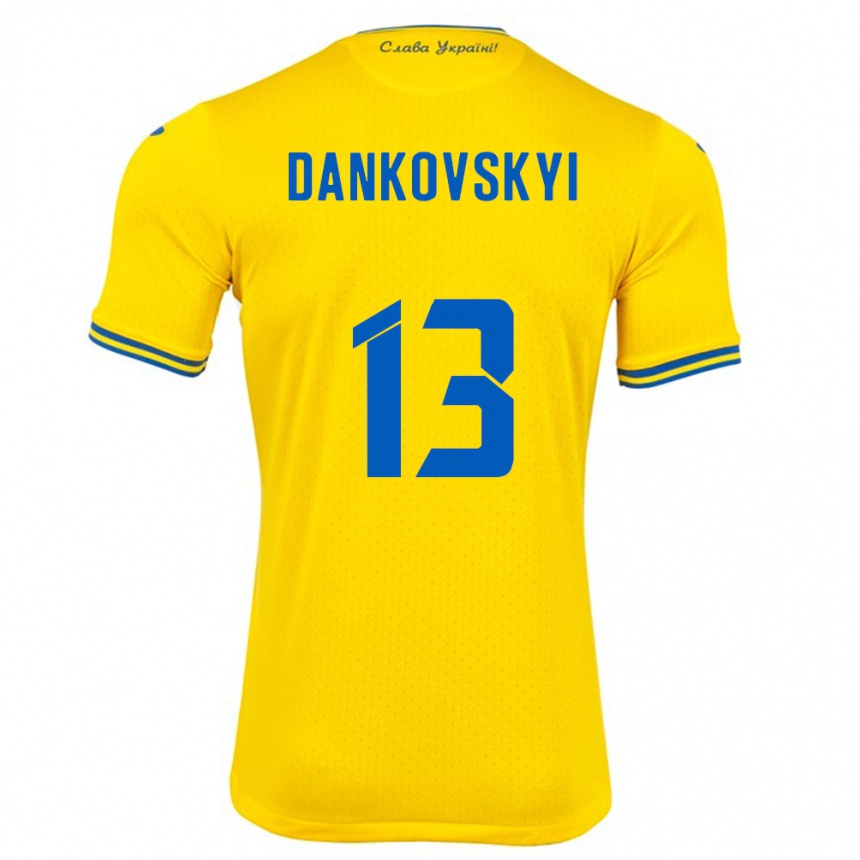 ילדים כדורגל אוקראינה Yegor Dankovskyi #13 צהוב ג'רזי ביתית 24-26
